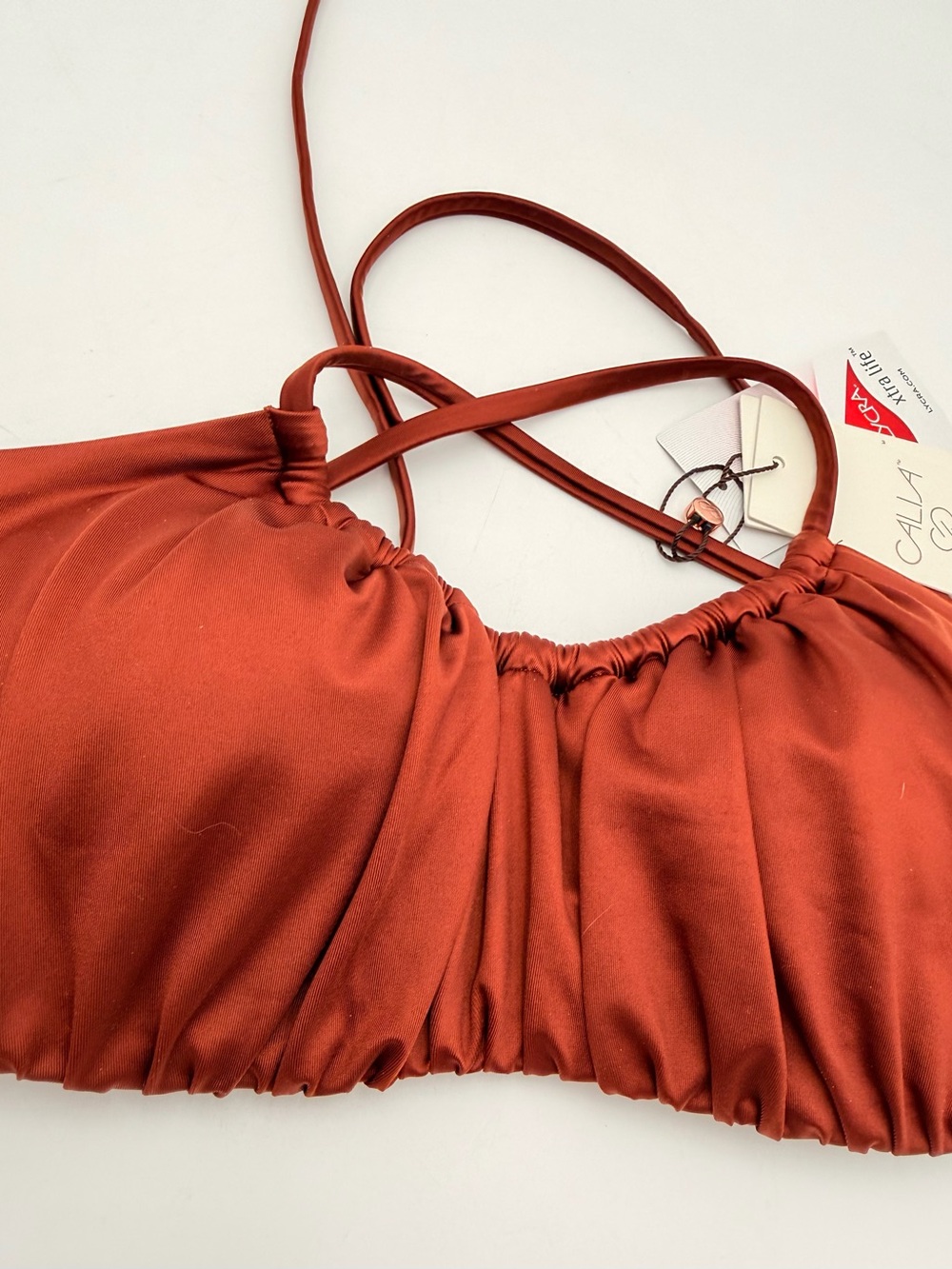 CALIA by Carrie Underwood Red Brown Shine Bikini Top